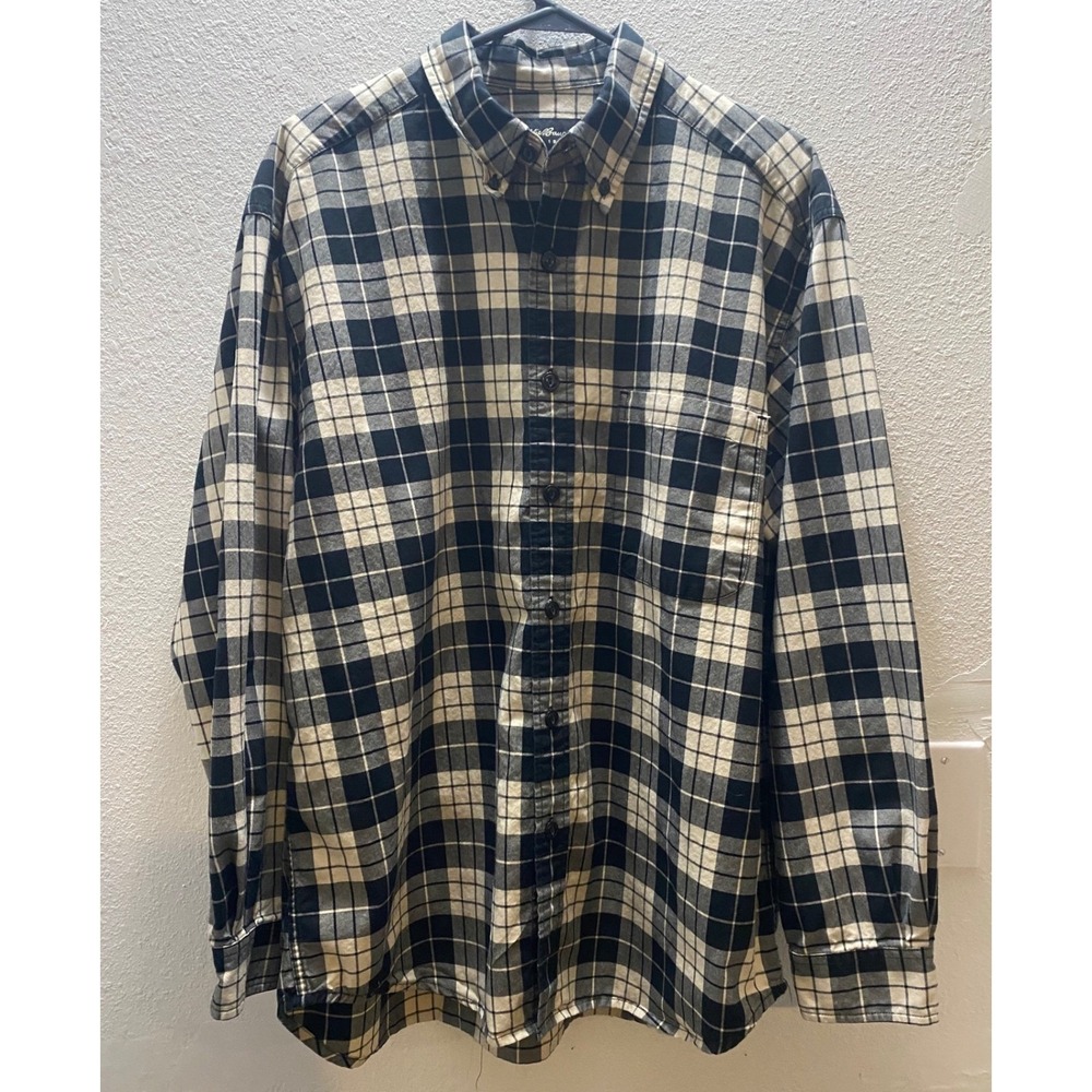 Eddie Bauer Mens L Plaid Flannel Button Up Shirt‎ Long Sleeve 100% Cotton